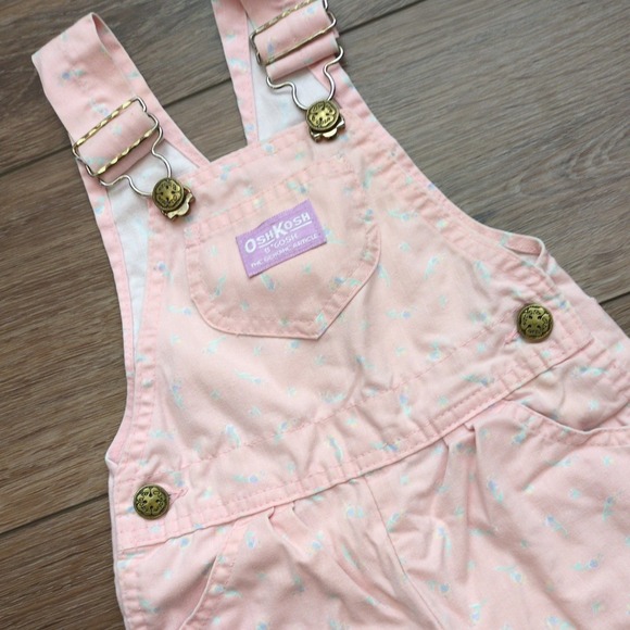 OshKosh B'gosh Other - Vtg 80s OshKosh B'gosh Pink Floral Shortalls Vestbak Overalls Short USA Made 24M